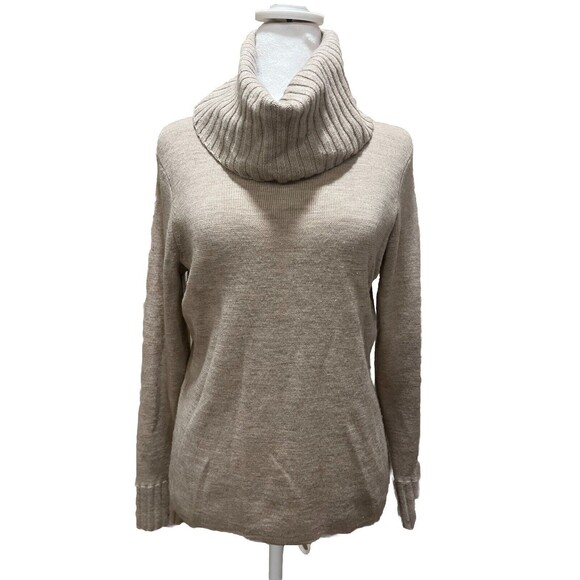 Fenn Wright Manson Sweater Womens Medium Tan 100% Merino Wool Cowl Neck Tunic - Picture 1 of 10